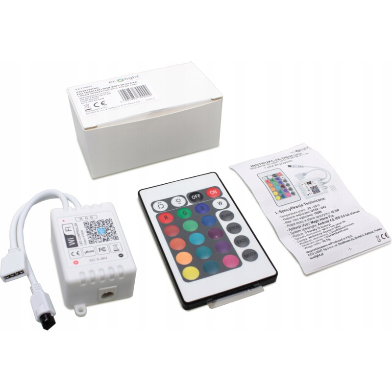 ECOLIGHT Dálkové ovládání + kontroller RGB LED - WiFi - IR24 - 8A - 96W - Alexa