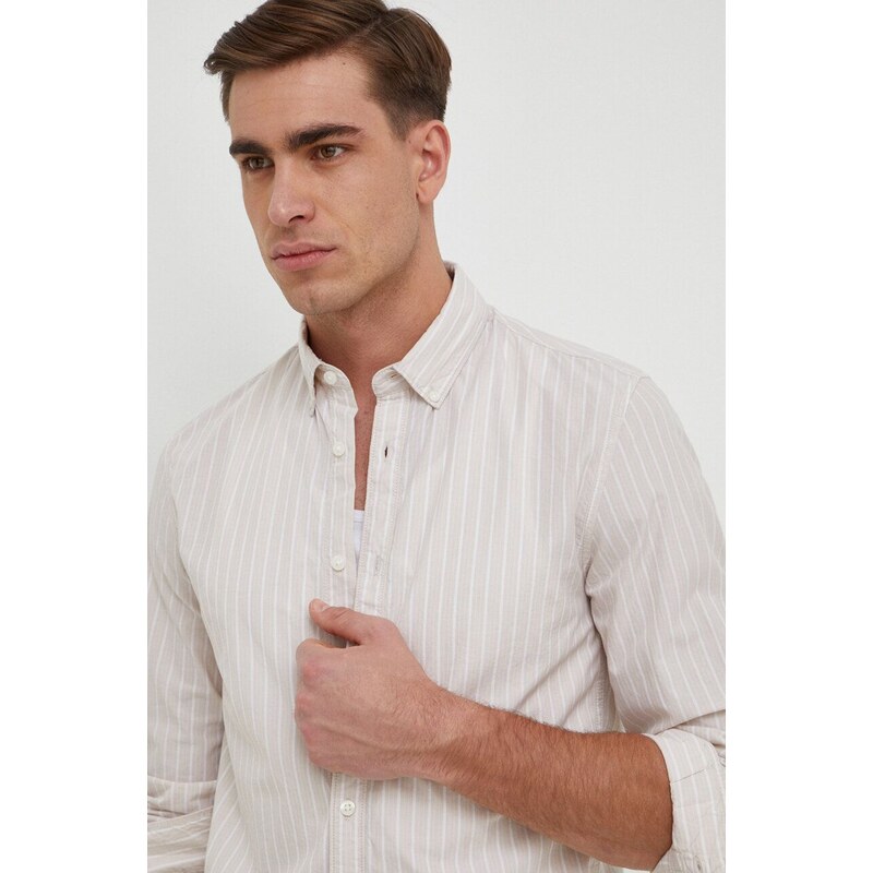 Košile Pepe Jeans béžová barva, regular, s límečkem button-down