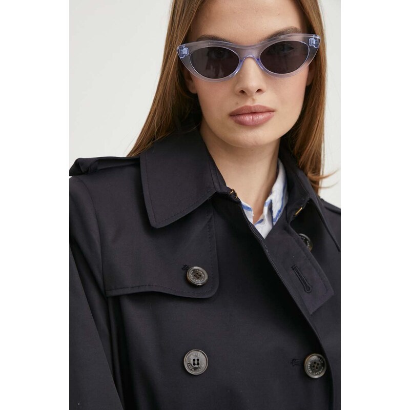Kabát Lauren Ralph Lauren dámský, tmavomodrá barva, přechodný, dvouřadový