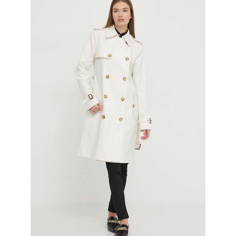 Kabát Lauren Ralph Lauren dámský, béžová barva, přechodný, dvouřadový
