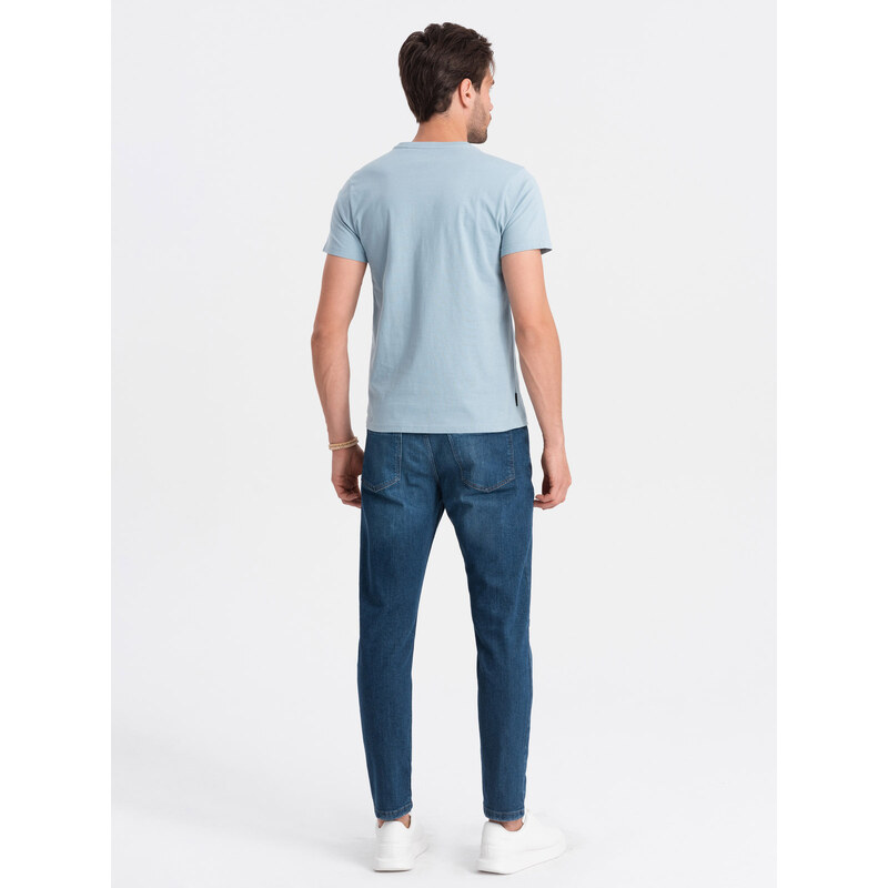 Ombre Clothing Pánské klasické bavlněné tričko BASIC - modré V12 OM-TSBS-0146