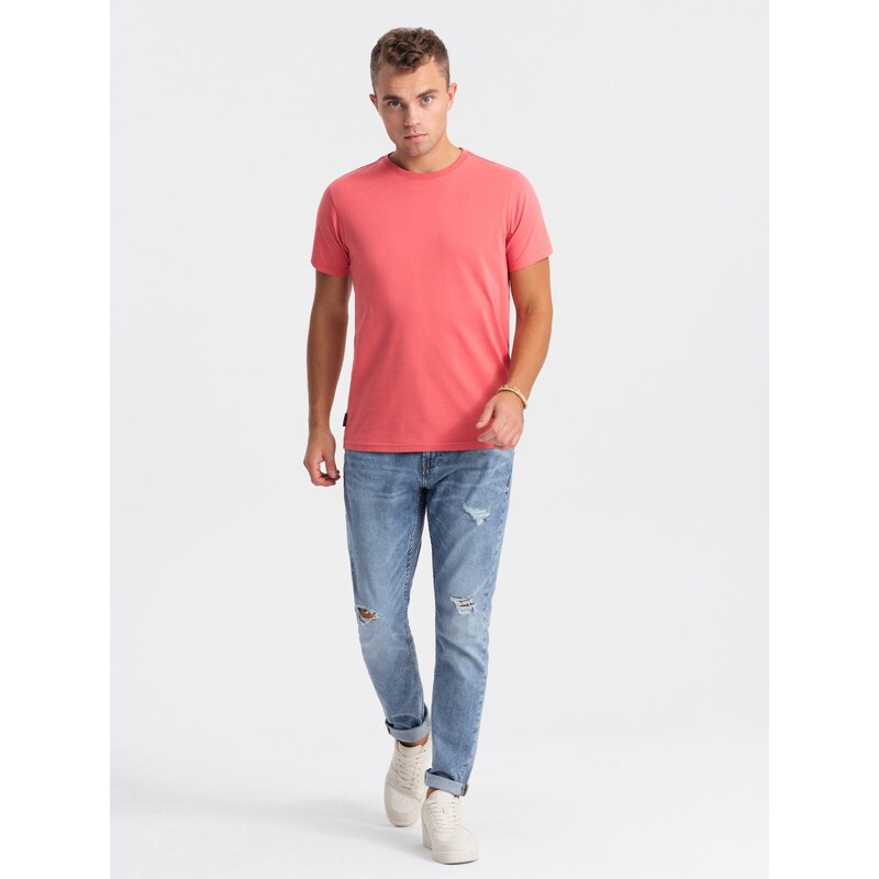 Ombre Clothing BASIC pánské klasické bavlněné tričko - růžové V11 OM-TSBS-0146