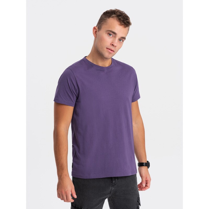 Ombre Clothing Pánské klasické bavlněné tričko BASIC - fialové V9 OM-TSBS-0146