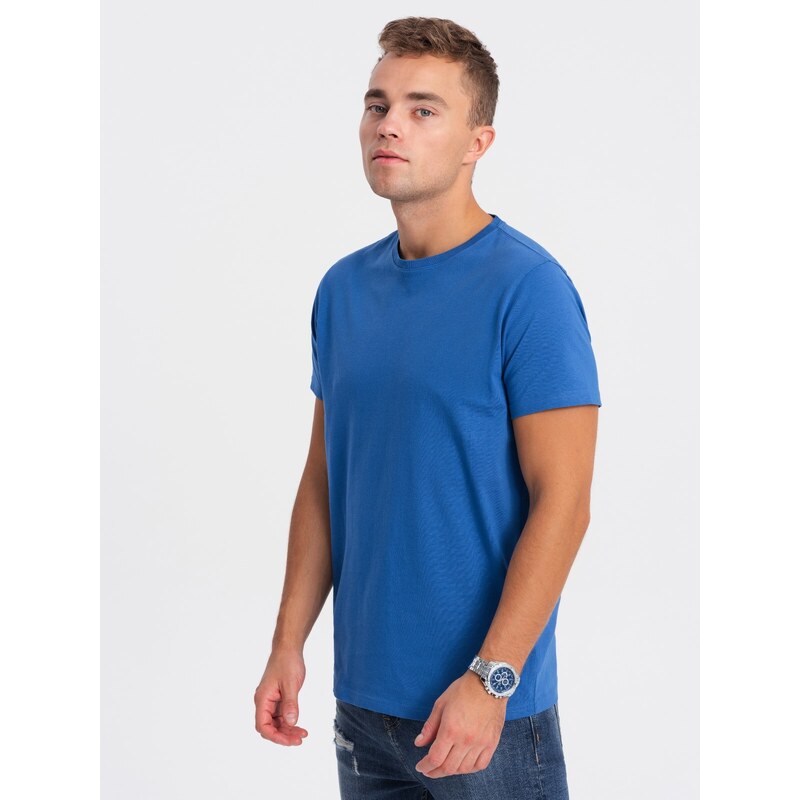 Ombre Clothing Pánské klasické bavlněné tričko BASIC - modré V8 OM-TSBS-0146