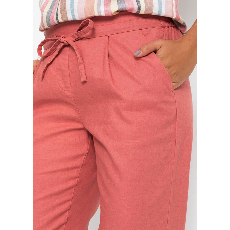 bonprix Lněné kalhoty Růžová
