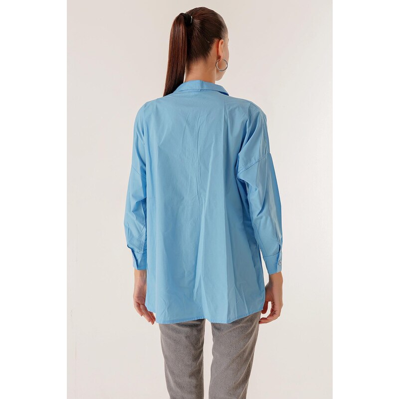 By Saygı Oversized Shirt with Front Pops Bat Capri Sleeves