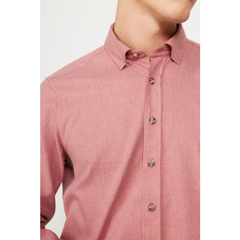 ALTINYILDIZ CLASSICS Men's Burgundy Slim Fit Slim Fit Buttoned Collar Flannel Lumberjack Winter Shirt