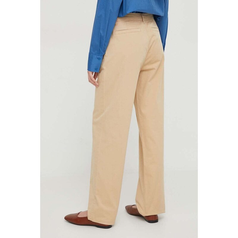 Kalhoty Pepe Jeans Tina dámské, béžová barva, střih chinos, high waist