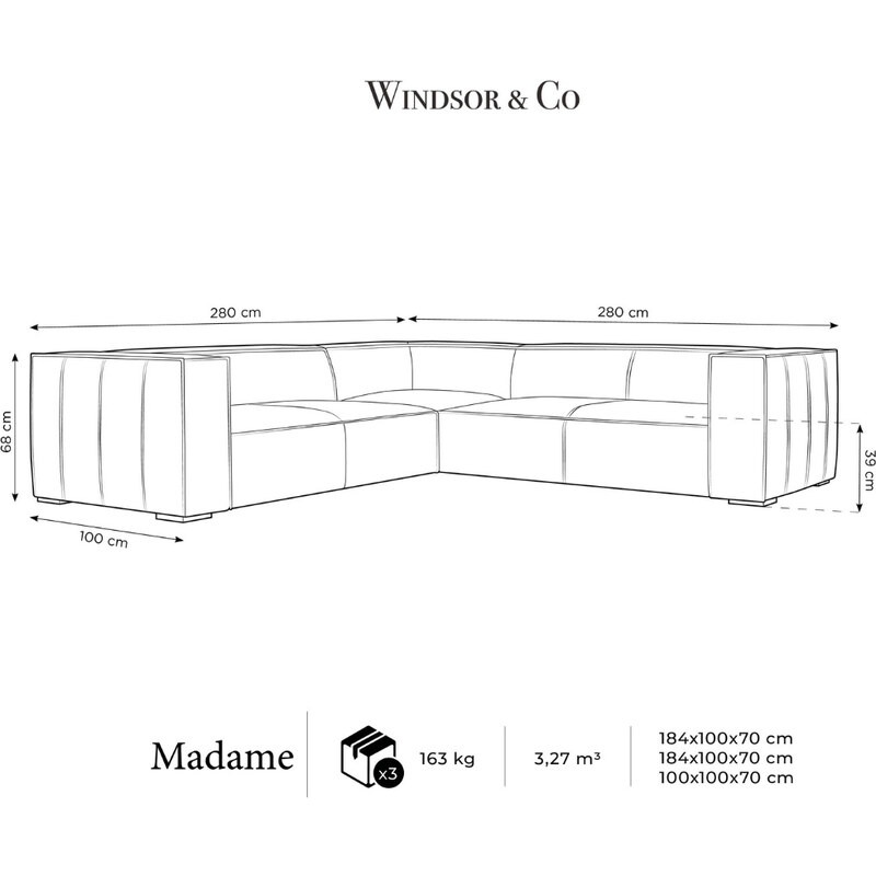Hnědá kožená rohová pohovka Windsor & Co Madame 280 cm, levá/pravá