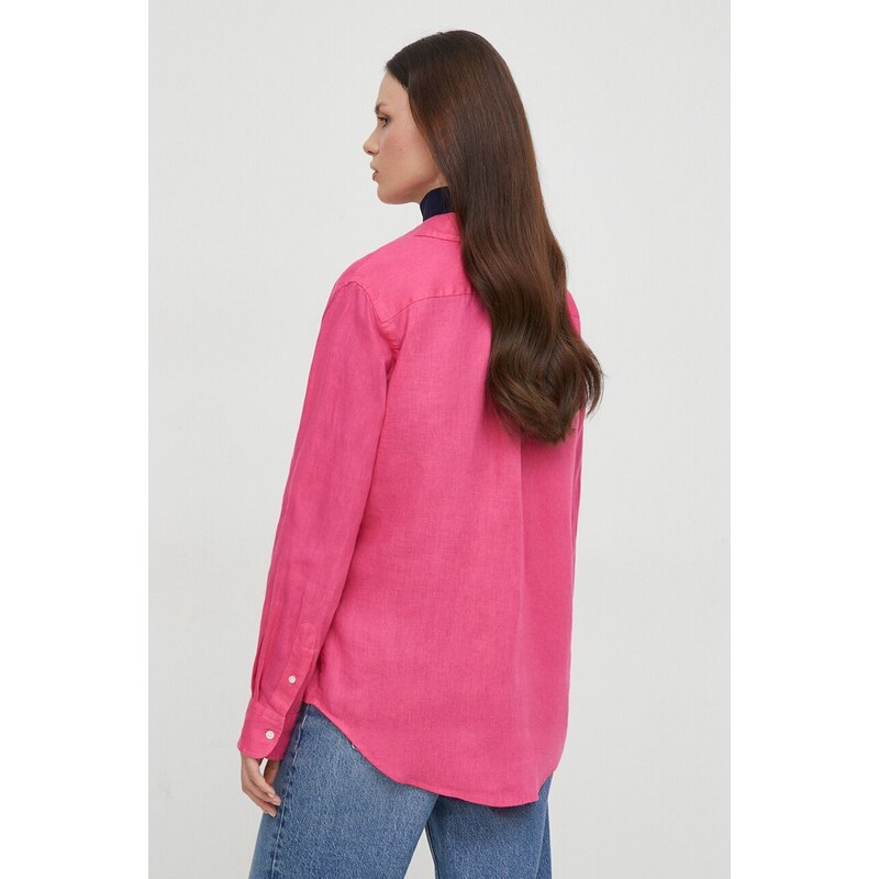 Lněná košile Polo Ralph Lauren růžová barva, regular, s klasickým límcem