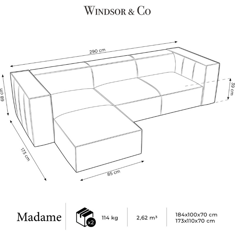 Grafitově šedá kožená rohová pohovka Windsor & Co Madame 290 cm, levá