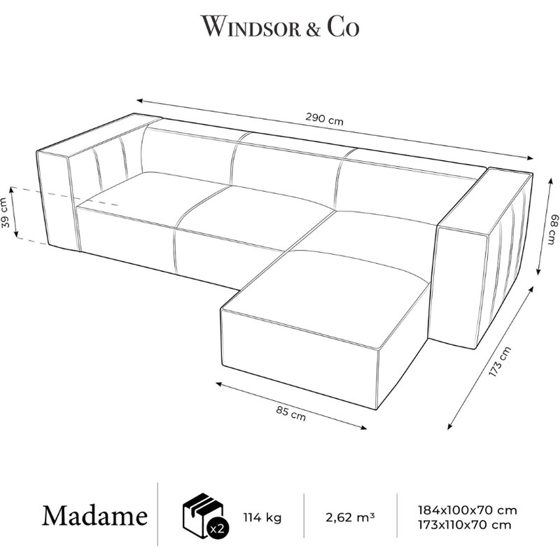 Hnědá kožená rohová pohovka Windsor & Co Madame 290 cm, pravá