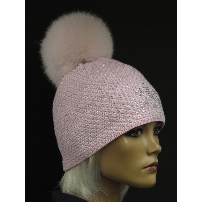 Zimní pletená čepice s pravou kožešinovou bambulí R-Jet 343