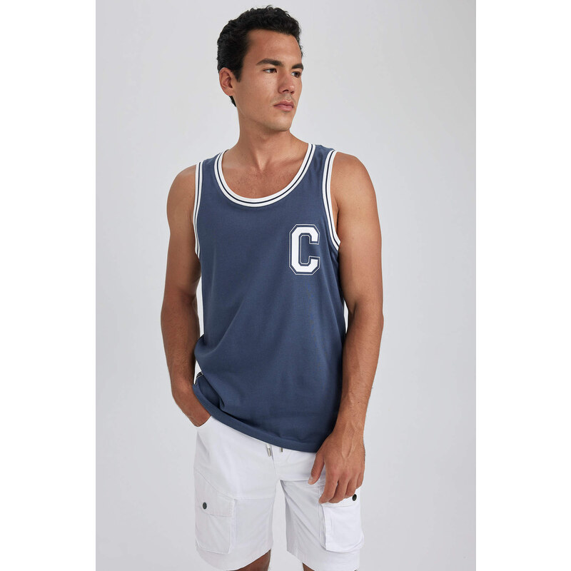 DEFACTO Regular Fit Printed Crew Neck Combed Tank Top