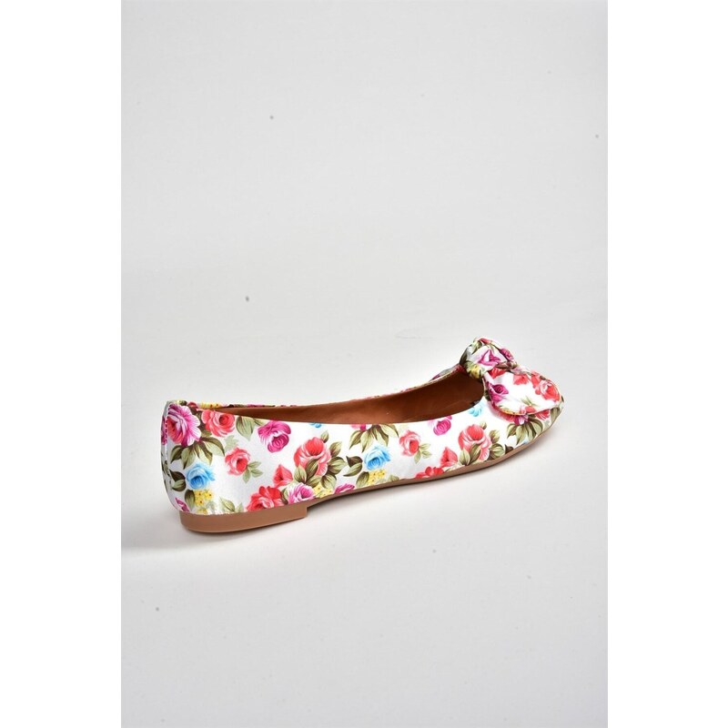 Fox Shoes White/red Linen Women's Flats with Floral Print