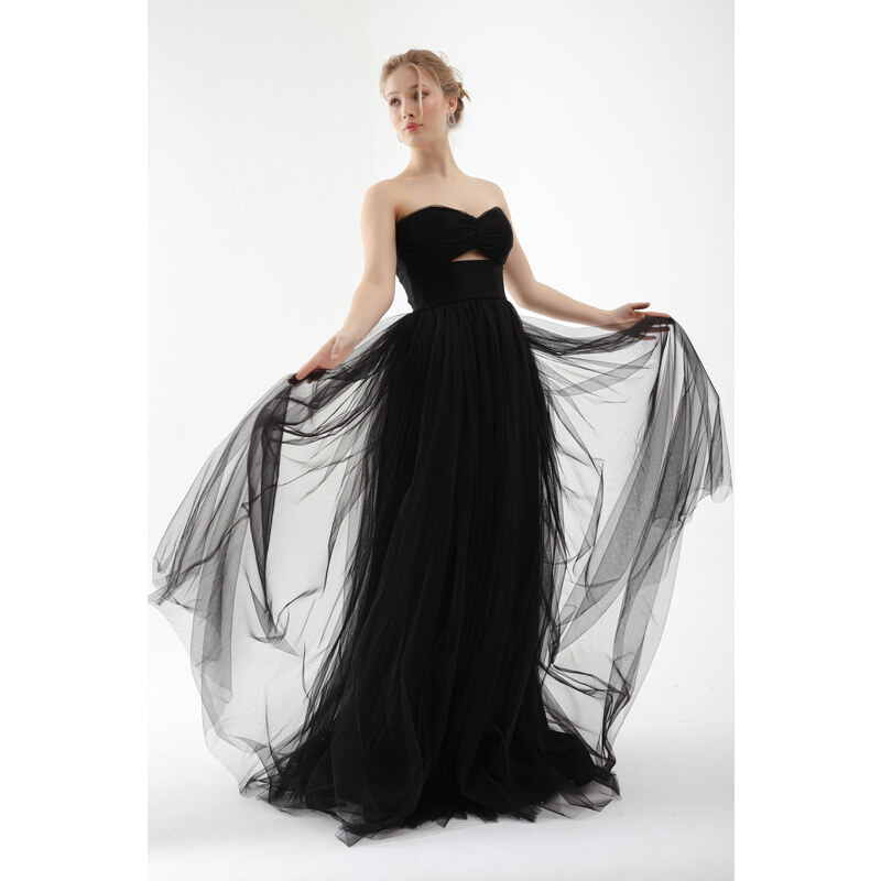 Lafaba Women's Black Strapless Tulle Evening Dress