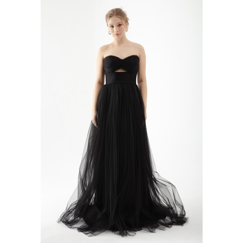 Lafaba Women's Black Strapless Tulle Evening Dress