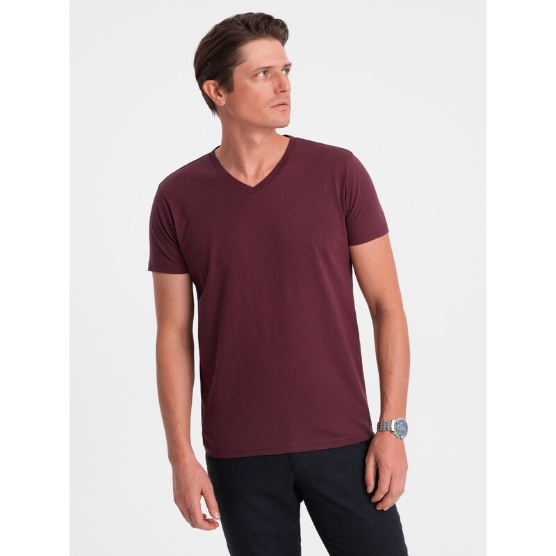 Ombre BASIC men's classic cotton T-shirt with a crew neckline - maroon