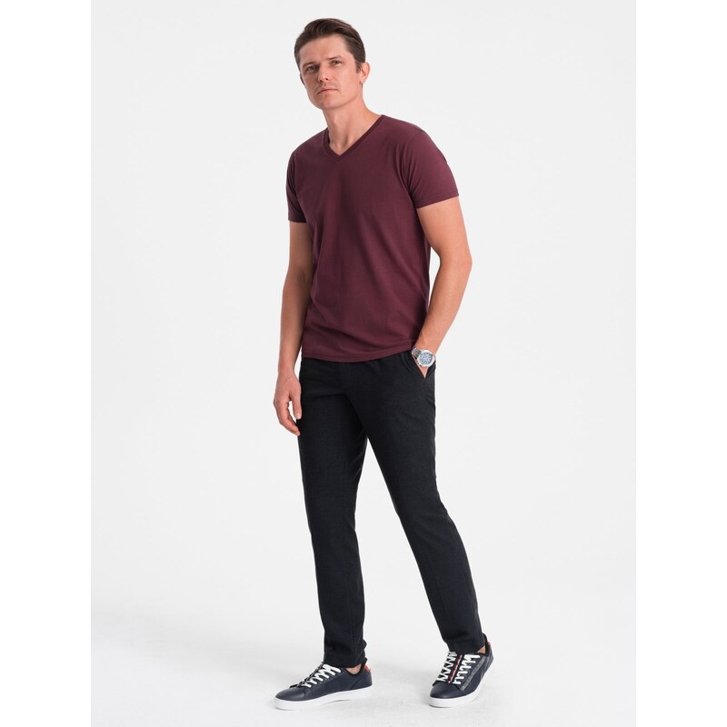 Ombre BASIC men's classic cotton T-shirt with a crew neckline - maroon