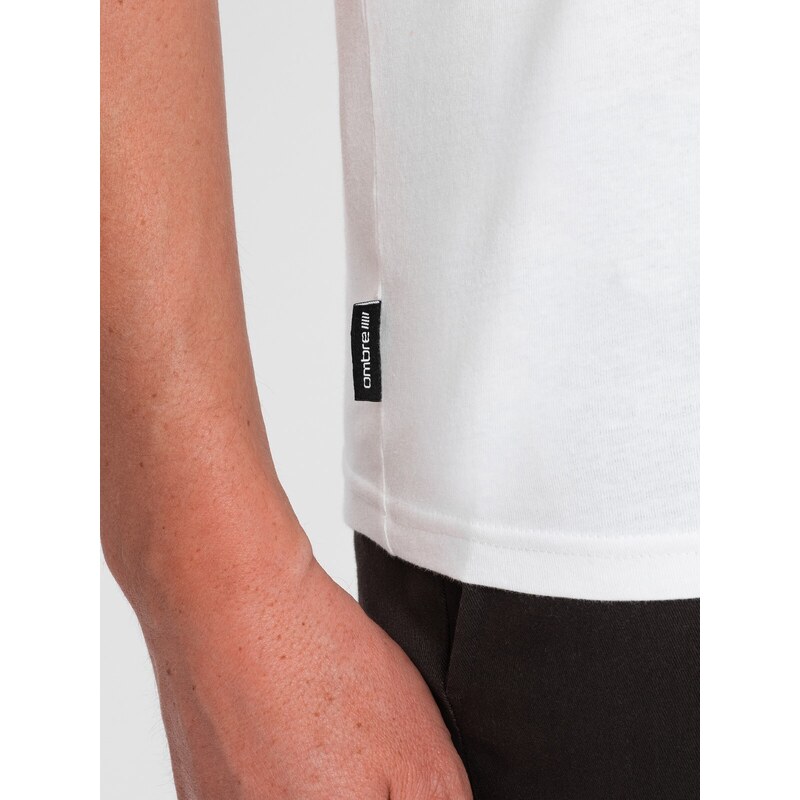 Ombre Clothing Pánské klasické bavlněné tričko BASIC s výstřihem do V - bílá V4 OM-TSBS-0145