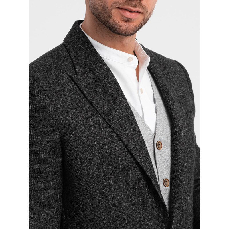 Ombre Stylish men's jacquard jacket with delicate stripes - graphite