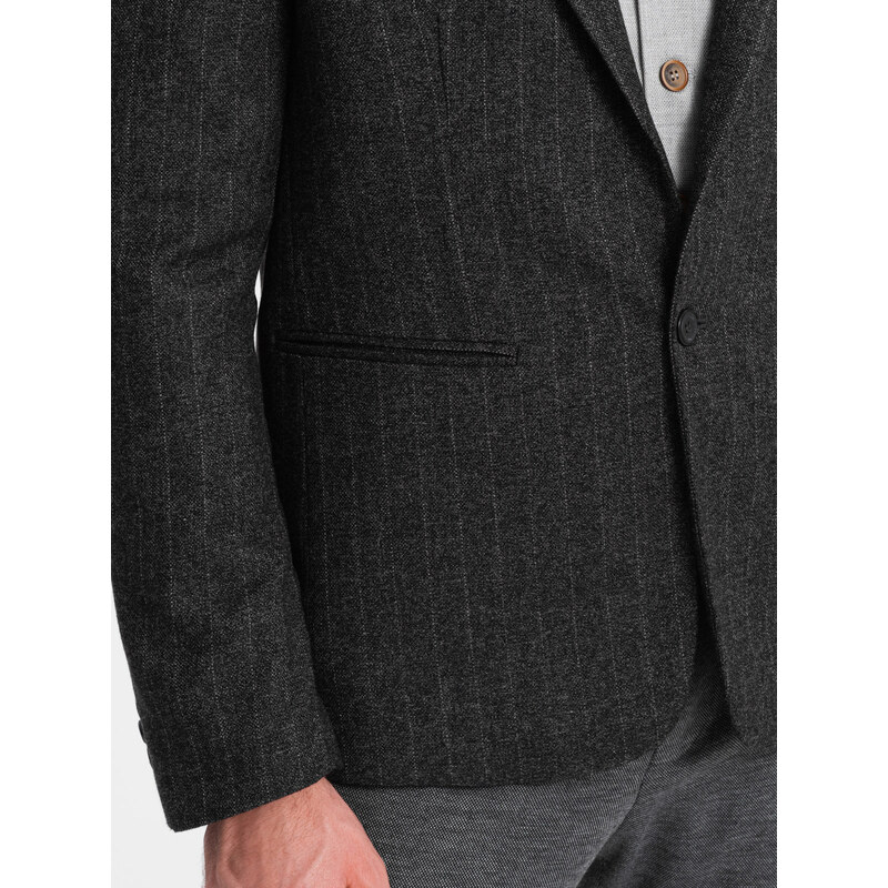 Ombre Clothing Pánská stylová žakárová bunda s jemnými proužky - grafitová V1 OM-BLZB-0113
