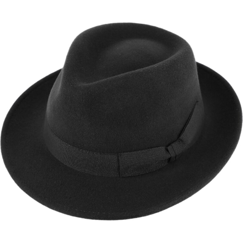 Fiebig Klasický trilby klobouk vlněný se střední krempou Bogart - černý s černou stuhou