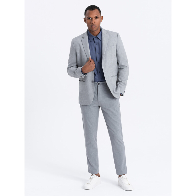 Ombre Clothing Pánské elegantní sako s ozdobnými knoflíky na manžetách - šedé V2 OM-BLZB-0114