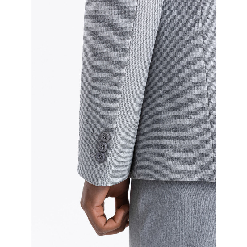 Ombre Clothing Pánské elegantní sako s ozdobnými knoflíky na manžetách - šedé V2 OM-BLZB-0114