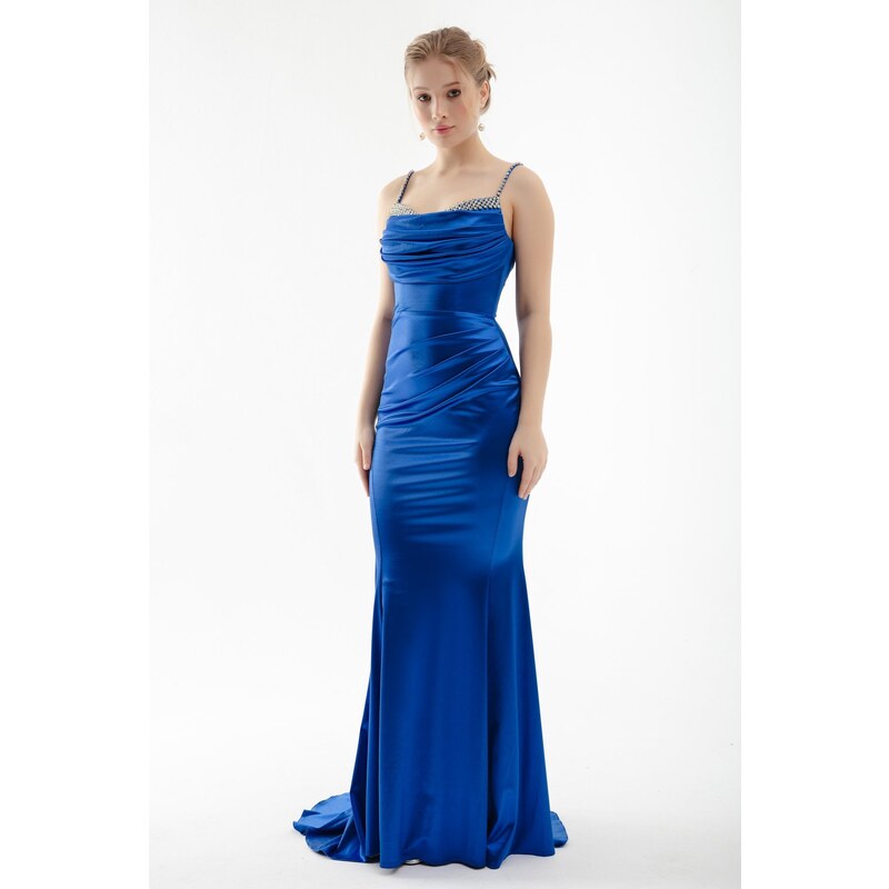 Lafaba Women's Sax Stone Strap Long Evening Dress