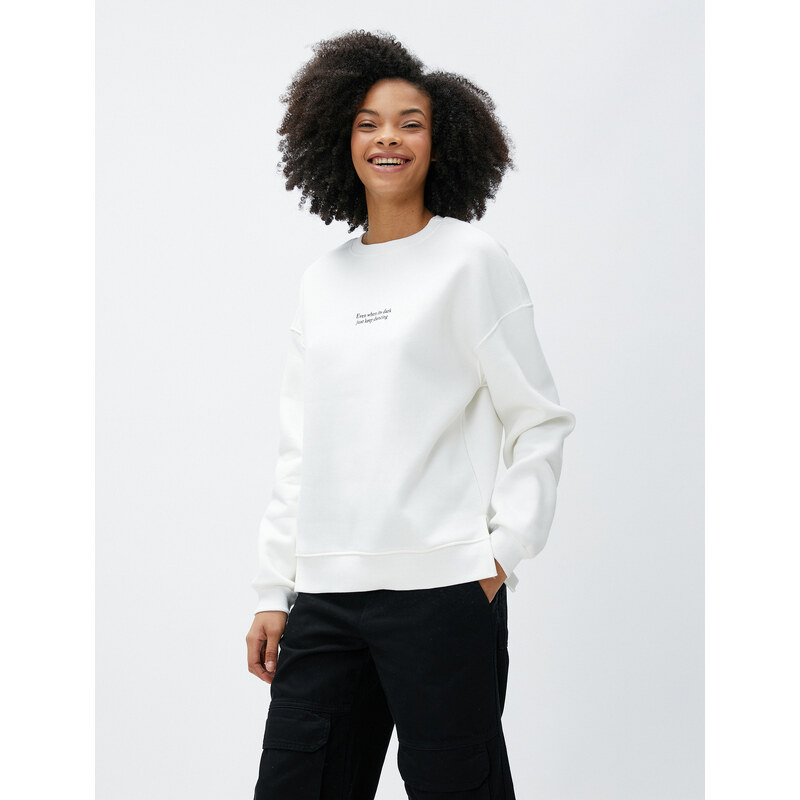 Koton Crewneck Sweatshirt with Slogan Printed Long Sleeved Ribbed