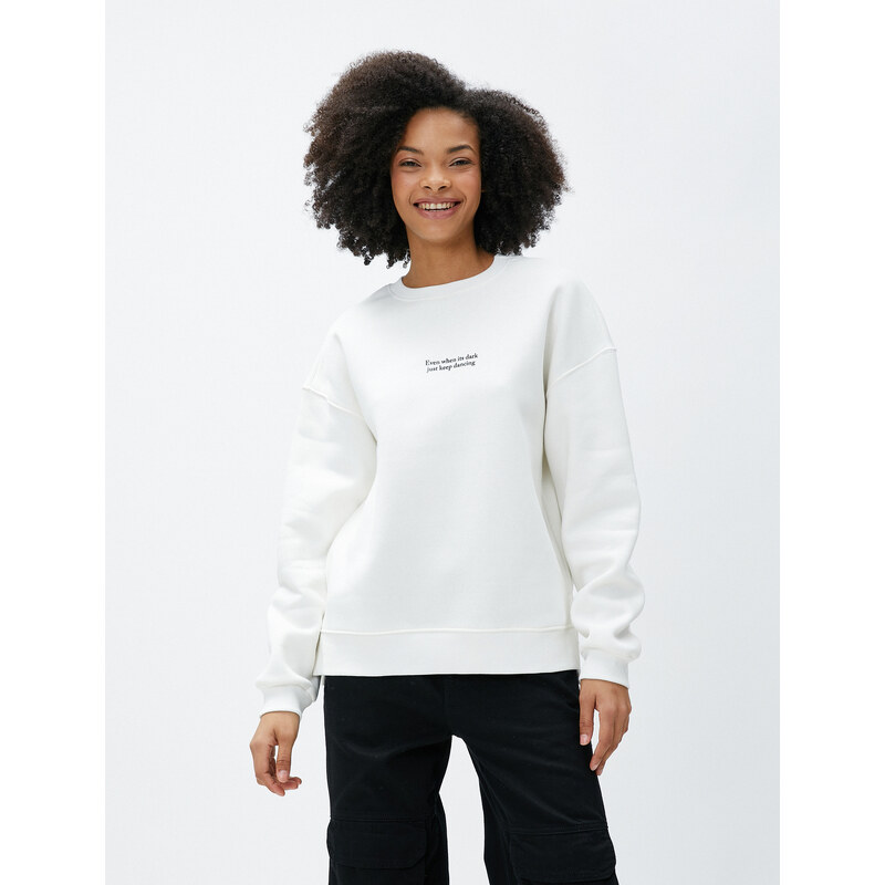 Koton Crewneck Sweatshirt with Slogan Printed Long Sleeved Ribbed