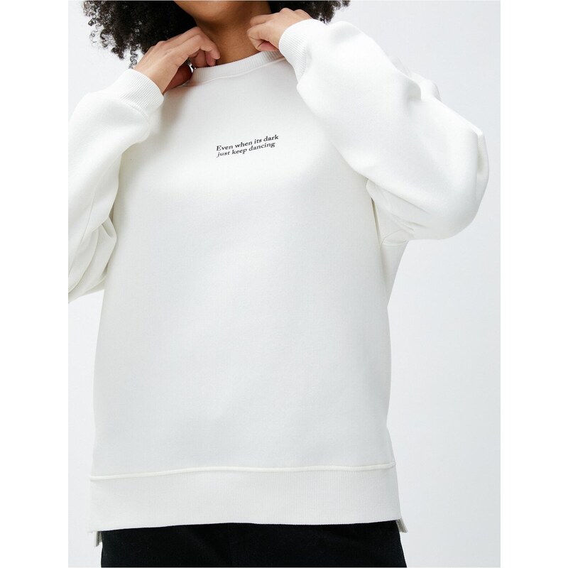 Koton Crewneck Sweatshirt with Slogan Printed Long Sleeved Ribbed