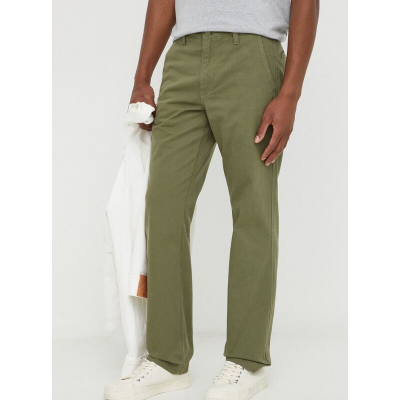 Bavlněné kalhoty Levi's zelená barva, jednoduché