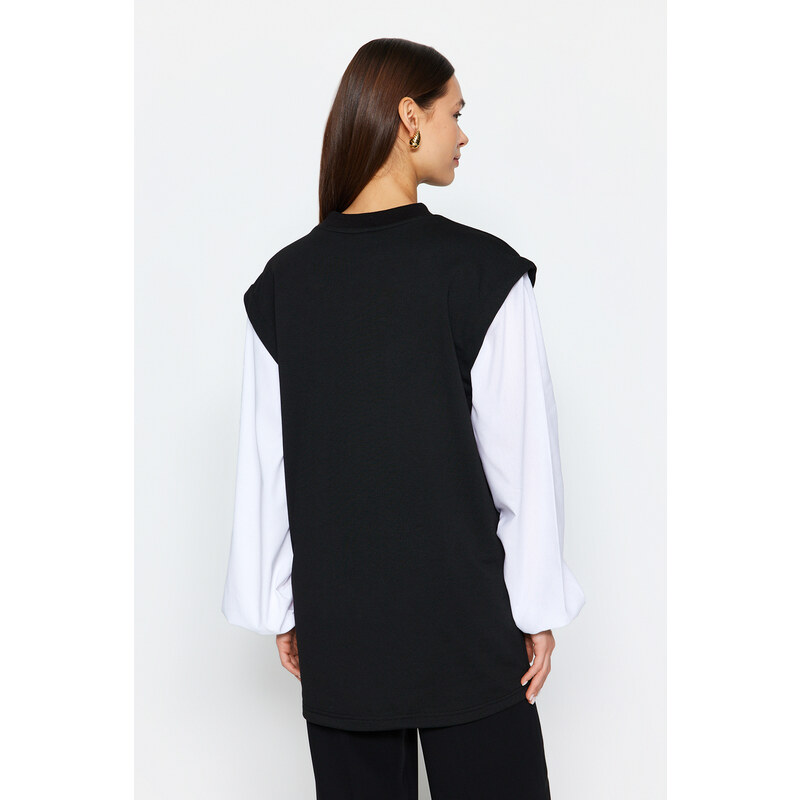 Trendyol Black Button Detailed Shirt Sleeve Knitted Tunic