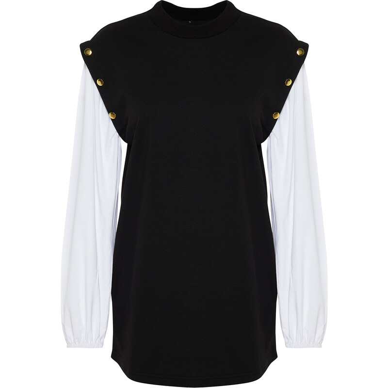 Trendyol Black Button Detailed Shirt Sleeve Knitted Tunic