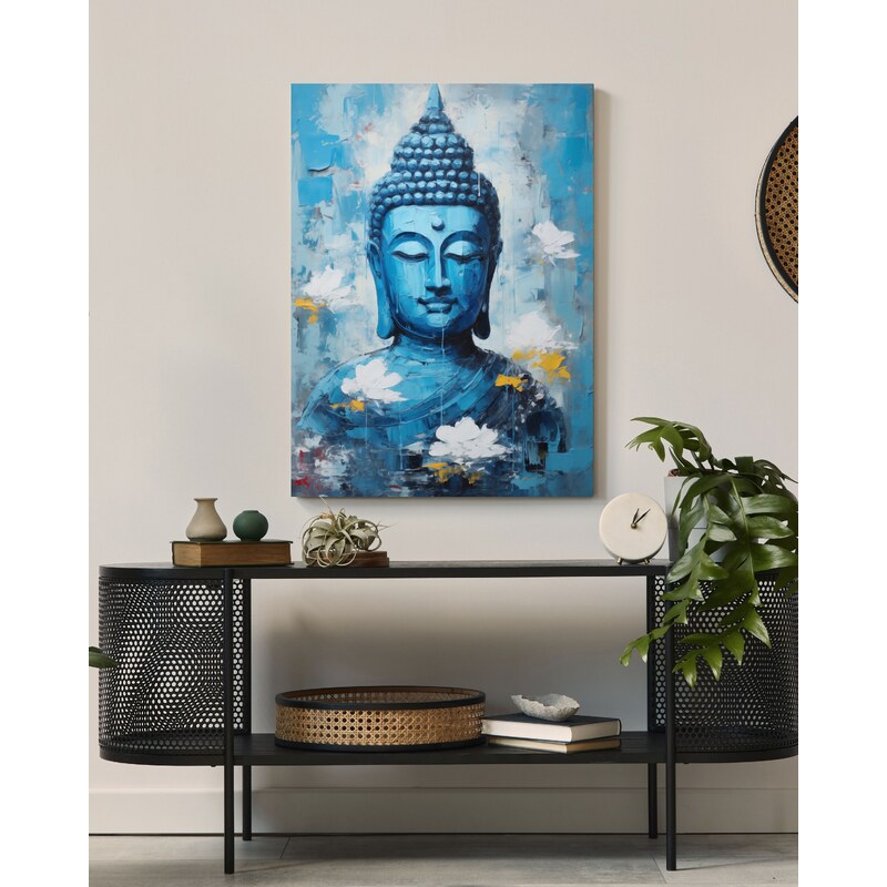 Světle modrý obraz Buddha