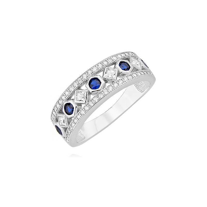 Stříbrný prsten se safírovým zirkonem - Modrá, 49 | EU-9 | UK-J | USA-5