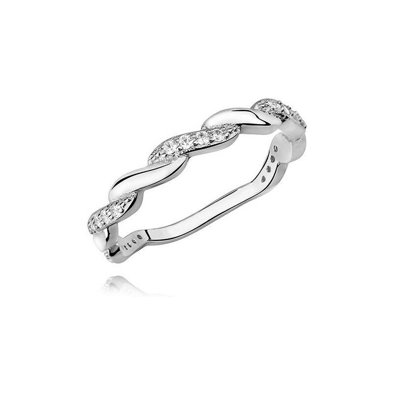 Stříbrný prsten s copánkovým vzorem se zirkony - 50 | EU-10 | UK-K | USA-5,5