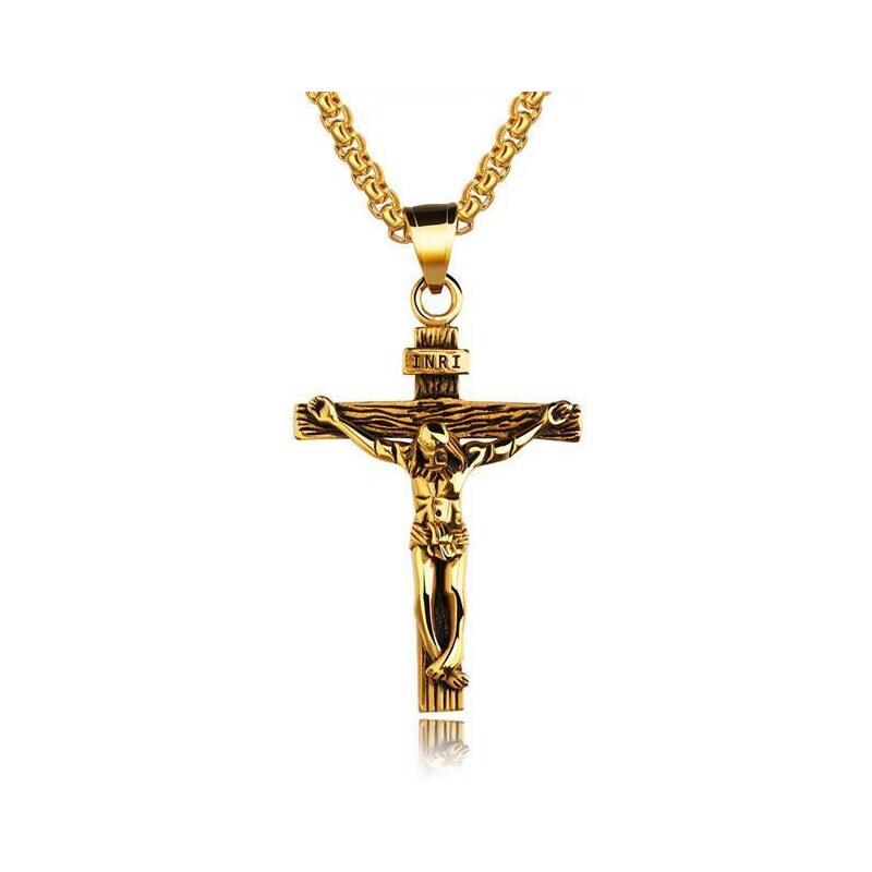 Pánský náhrdelník z chirurgické oceli JEŽÍŠ NA KŘÍŽI ND40542