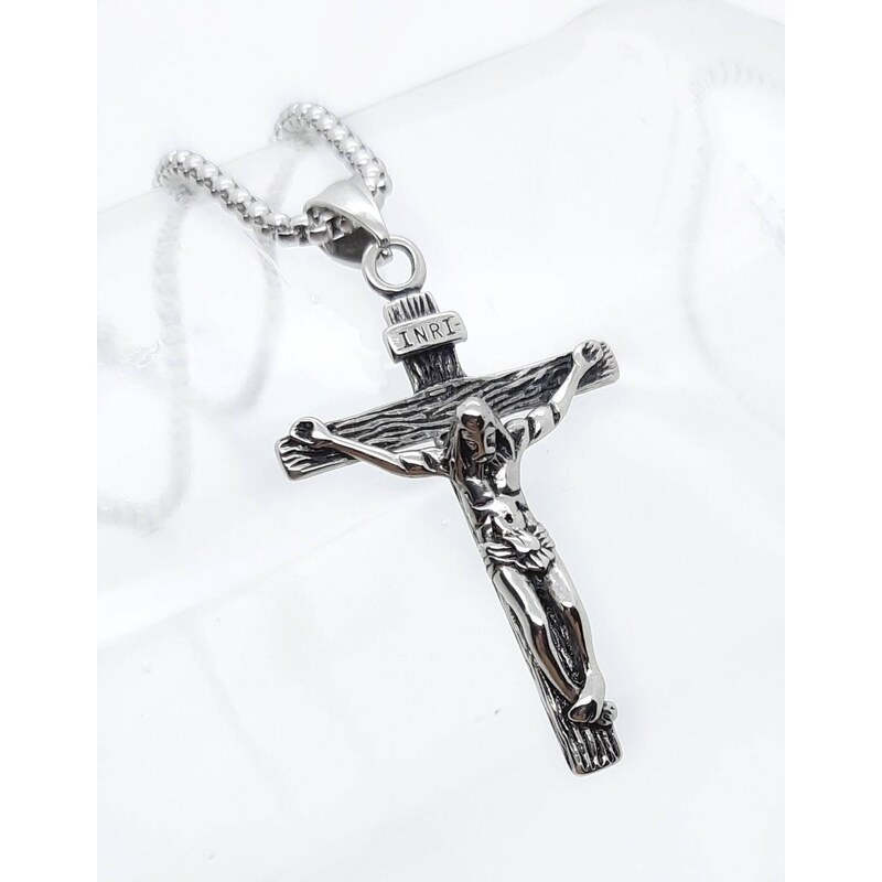 Pánský náhrdelník z chirurgické oceli JEŽÍŠ NA KŘÍŽI