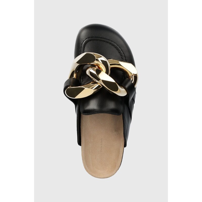 Kožené pantofle JW Anderson Chain Loafer dámské, černá barva, ANW35004E