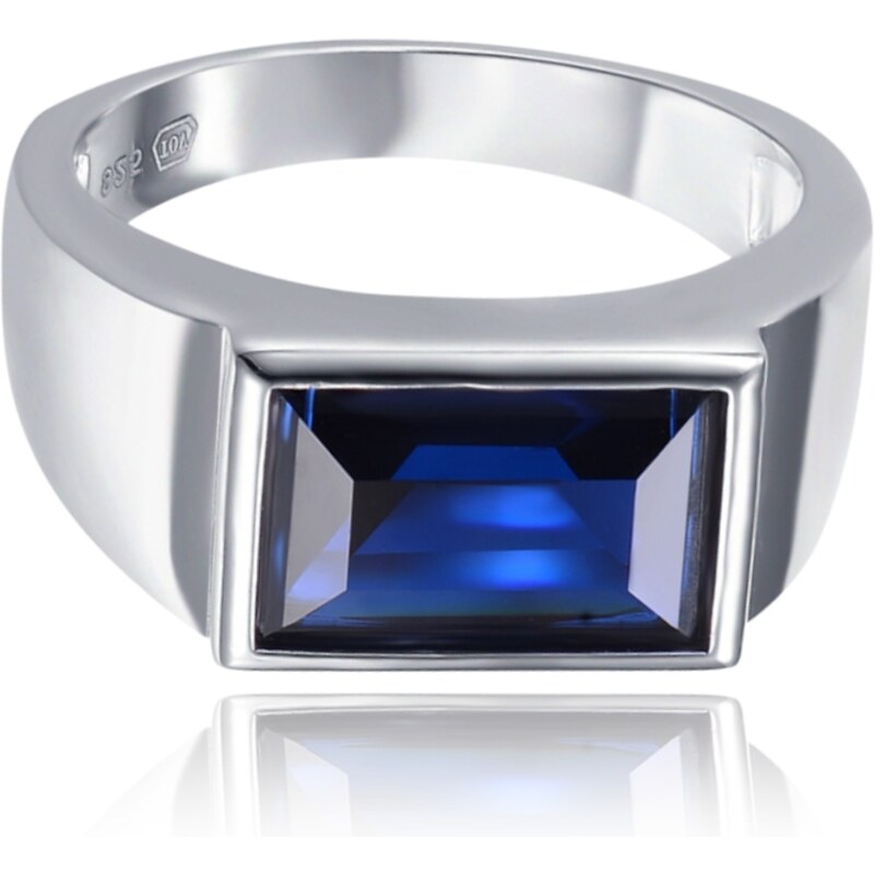 MINET Pánský pečetní stříbrný prsten s modrým zirkonem