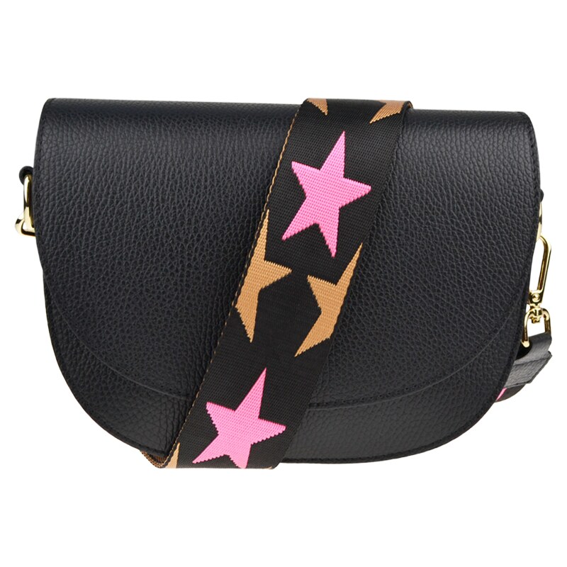 Černá kožená italská crossbody kabelka Ramona Nera s přídavným