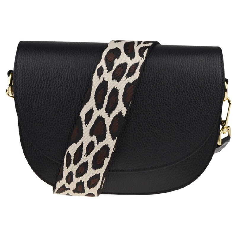 Černá kožená italská crossbody kabelka Ramona Nera s přídavným