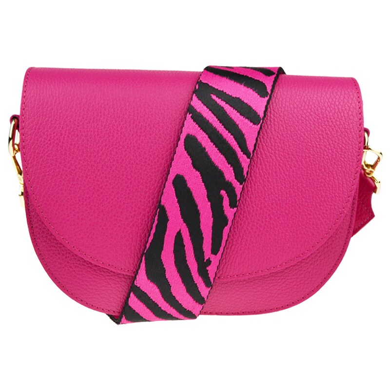 Růžová kožená italská crossbody kabelka Ramona Fuxia s přídavným