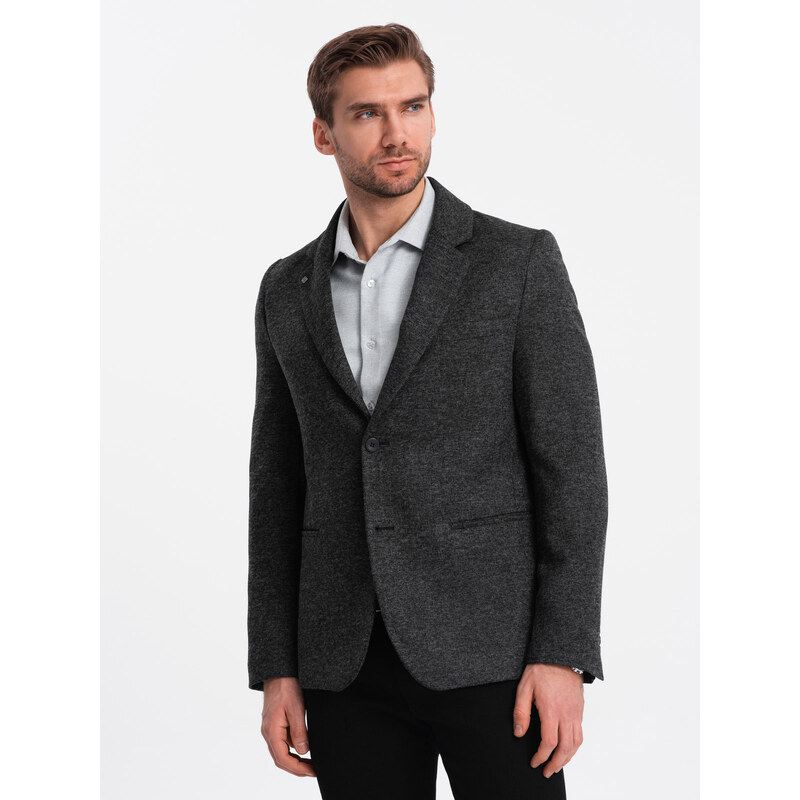 Ombre Men's casual jacket with decorative pin on lapel - graphite melange