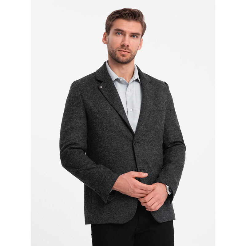 Ombre Men's casual jacket with decorative pin on lapel - graphite melange