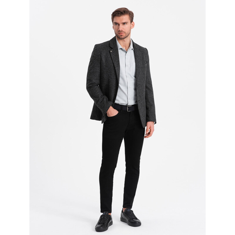 Ombre Men's casual jacket with decorative pin on lapel - graphite melange