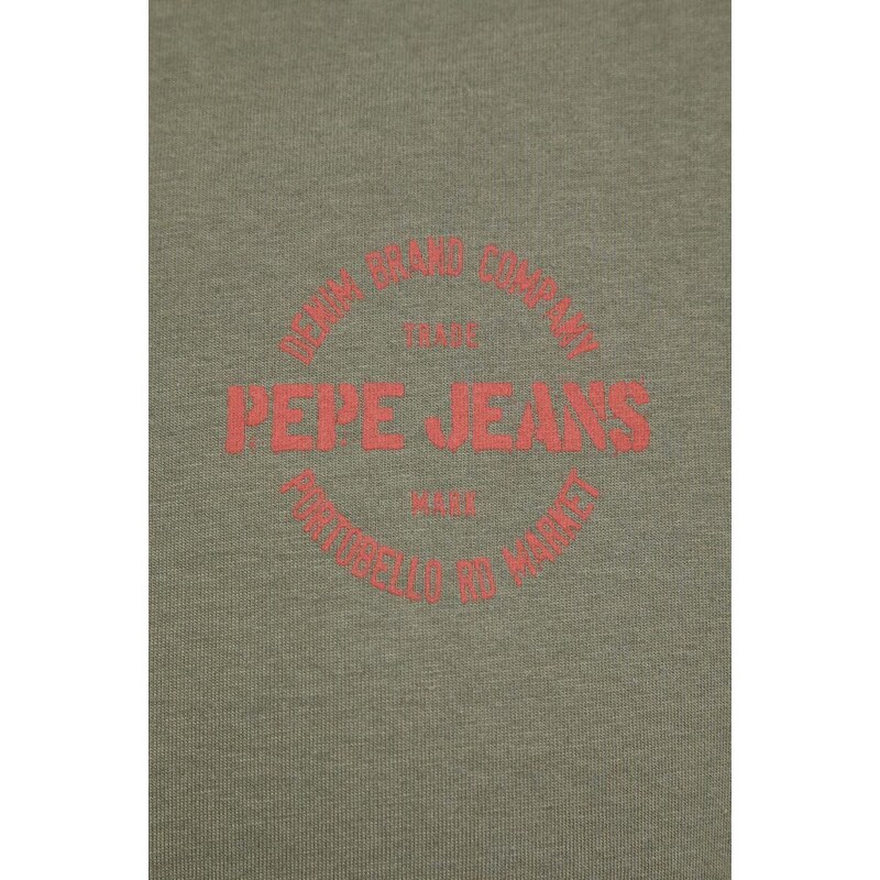 Bavlněné tričko Pepe Jeans zelená barva, s potiskem